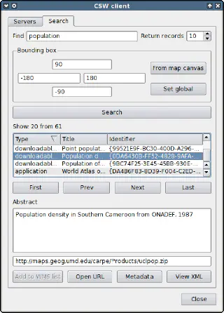 CSWClient plugin dialog