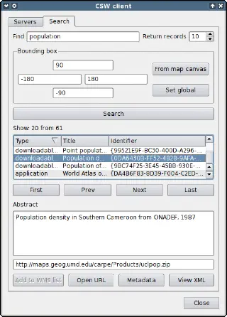 CSWClient plugin dialog
