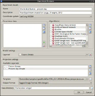 Creating an experiment in openModeller