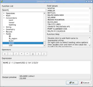 Expression-based labels in QGIS