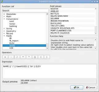 Expression-based labels in QGIS