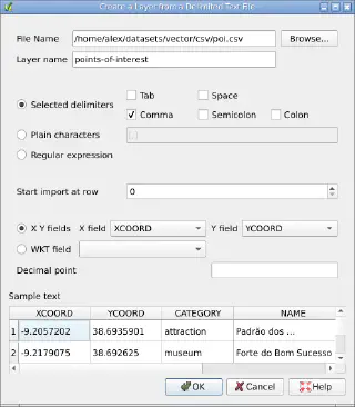 Add Delimited Text Layer plugin dialog