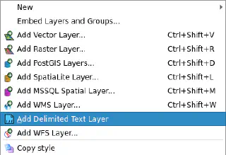 Add Delimited Text Layer plugin in the Layers menu