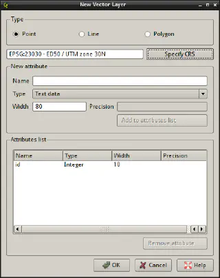 New Shapefile Layer dialogue