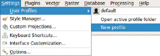 User profiles menu in QGIS 3.0