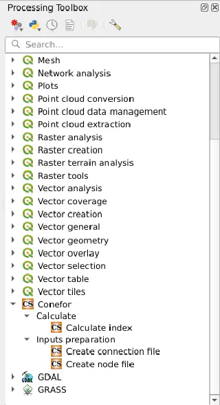 Conefor algorithms in the Proceesing toolbox