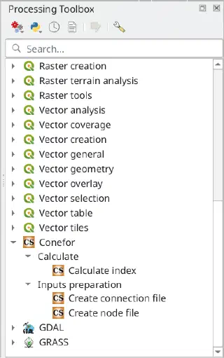 Conefor algorithms in the Processing toolbox