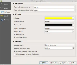 Settings for exporting polygon layers