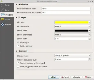 Settings for exporting polygon layers