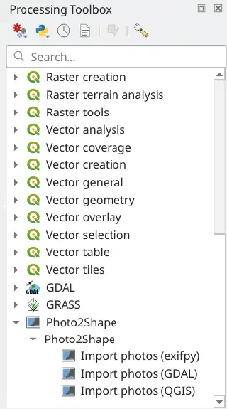Photo2Shape algorithms in the Processing toolbox