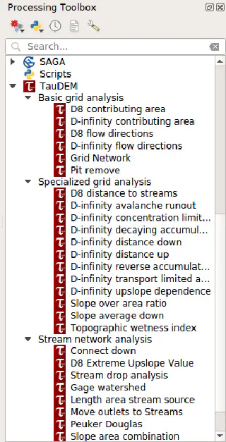 TauDEM algorithms in the Processing toolbox